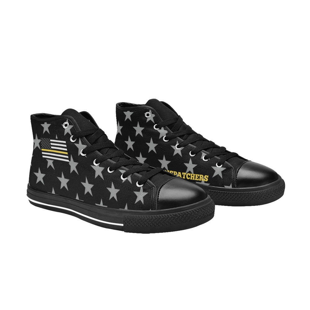 Thin Gold Line Flag Inspired "SUPPORT 911 DISPATCHERS" Kid's High Top Canvas Shoes