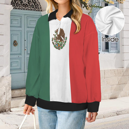 Mexico Flag Inspired Women's Quarter Zip Pullover Sweatshirt