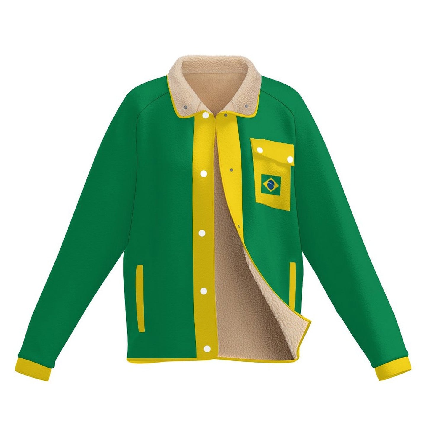Brazil Flag Inspired Women's Stand Collar Fleece Jacket