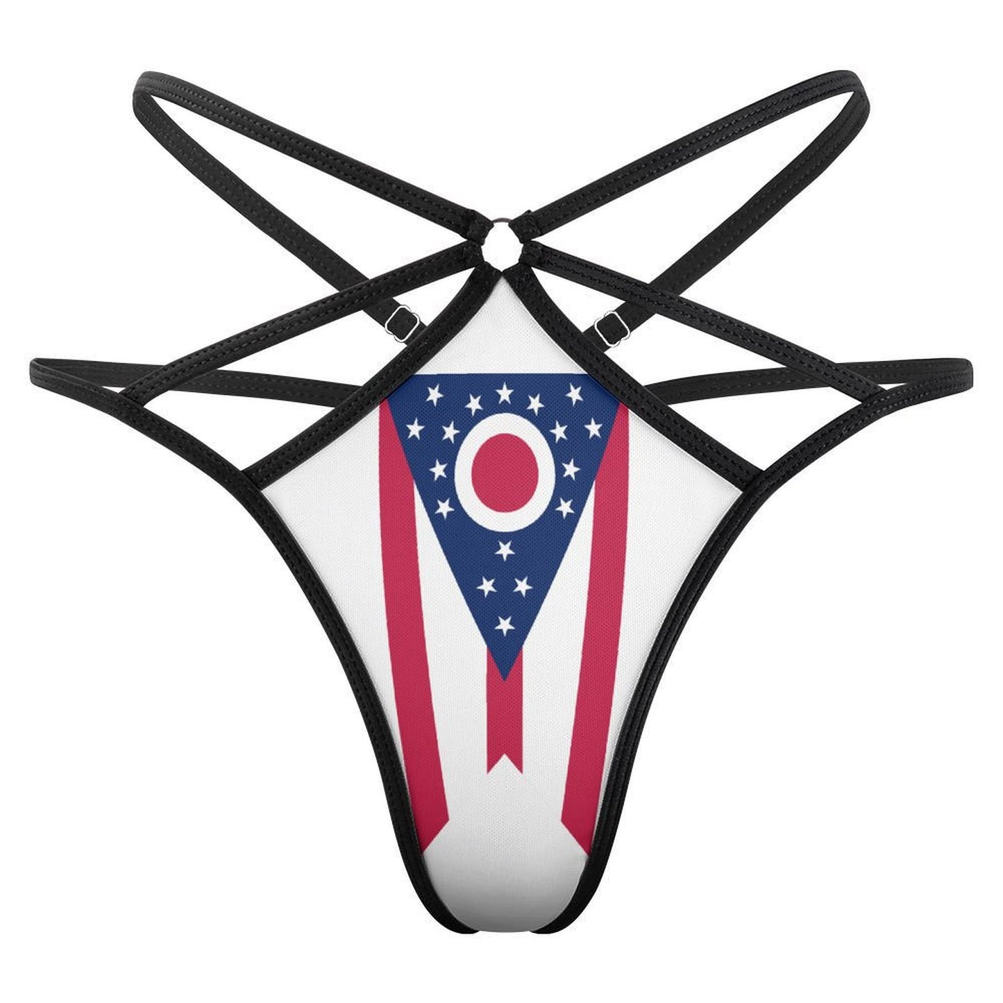 [Brand] Ohio flag print lingerie with black strap design.