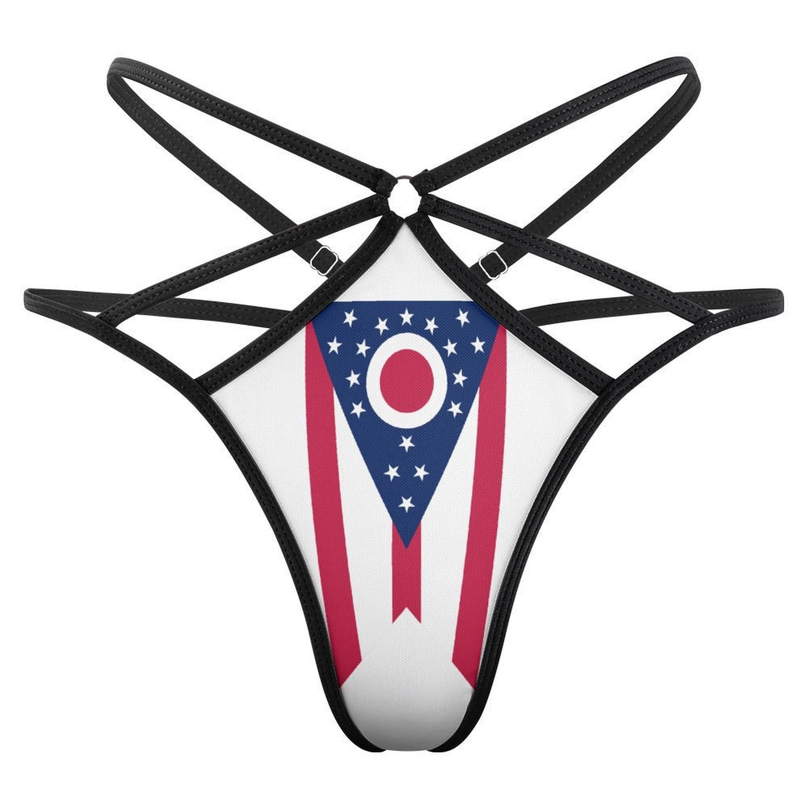 [Brand] Ohio flag print lingerie with black strap design.