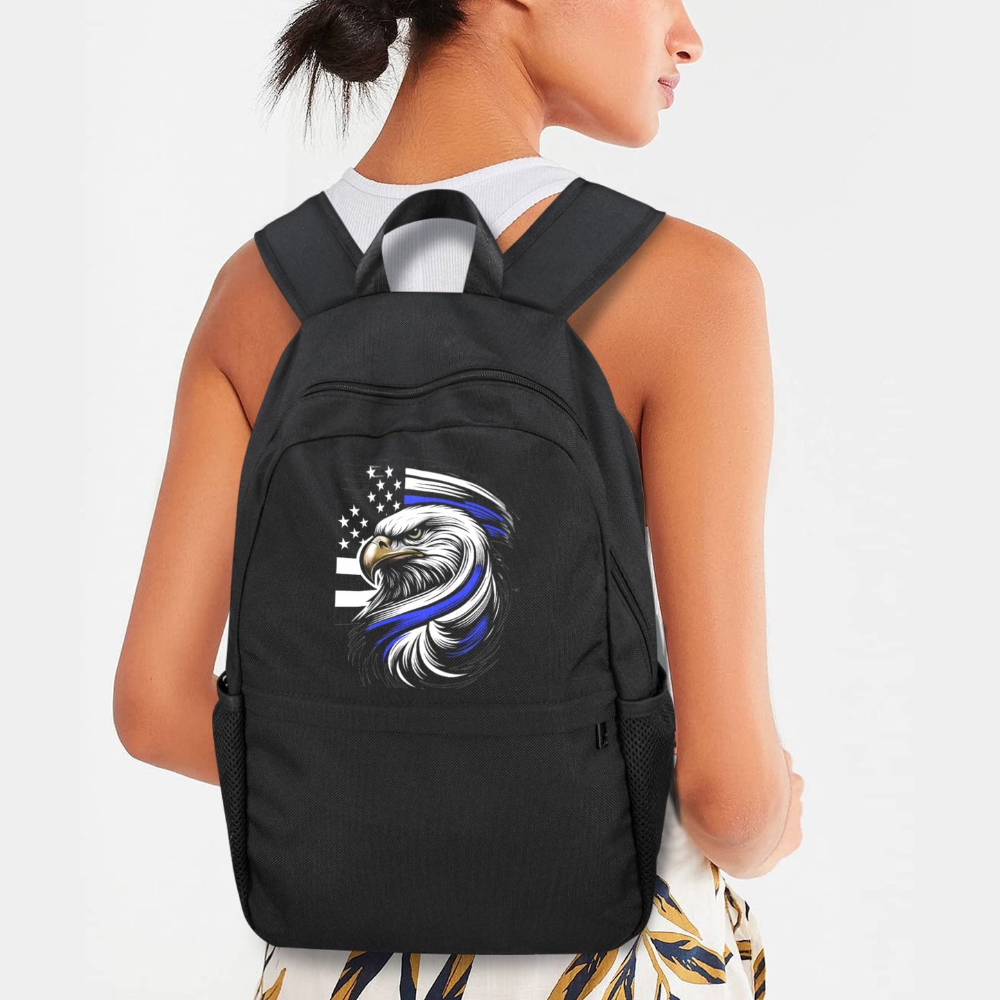 Thin Blue Line Flag Inspired Eagle Casual Backpack Printed in the USA