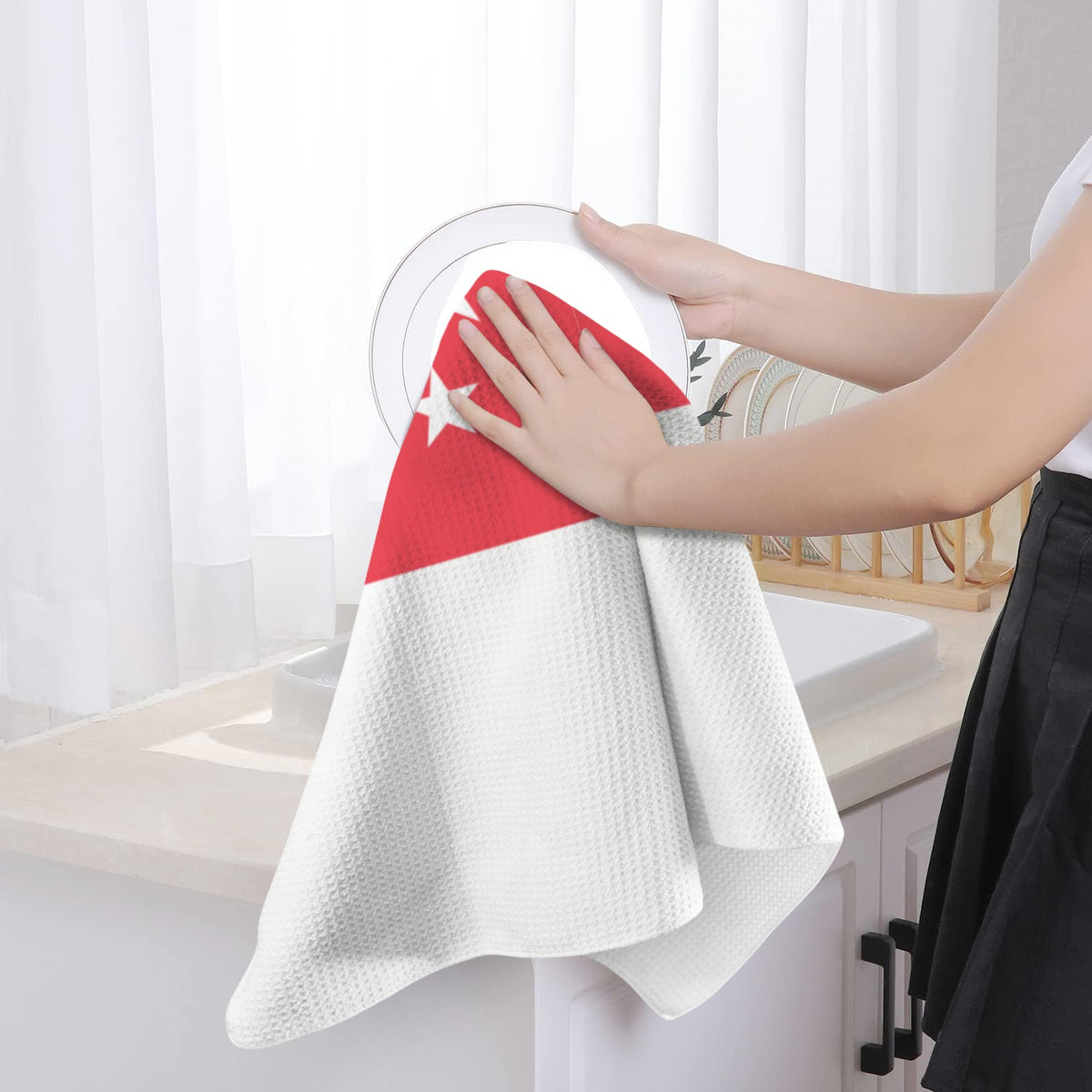 Singapore Flag Inspired Kitchen Towel 40X60cm (Pack of 2) | Printed In the USA
