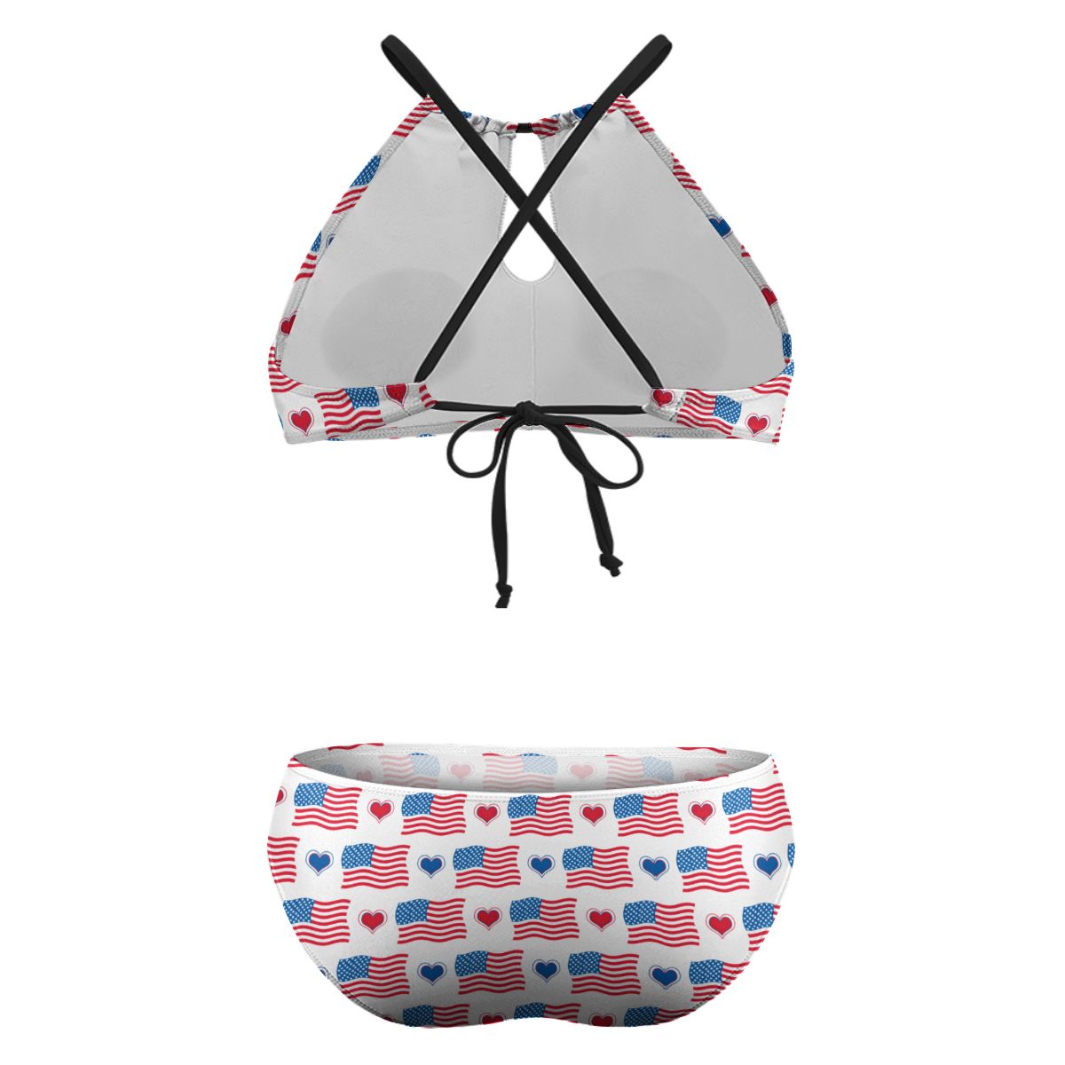 USA/American Flag Inspired Flags and Hearts Pattern Plus Size High Waisted Bikini