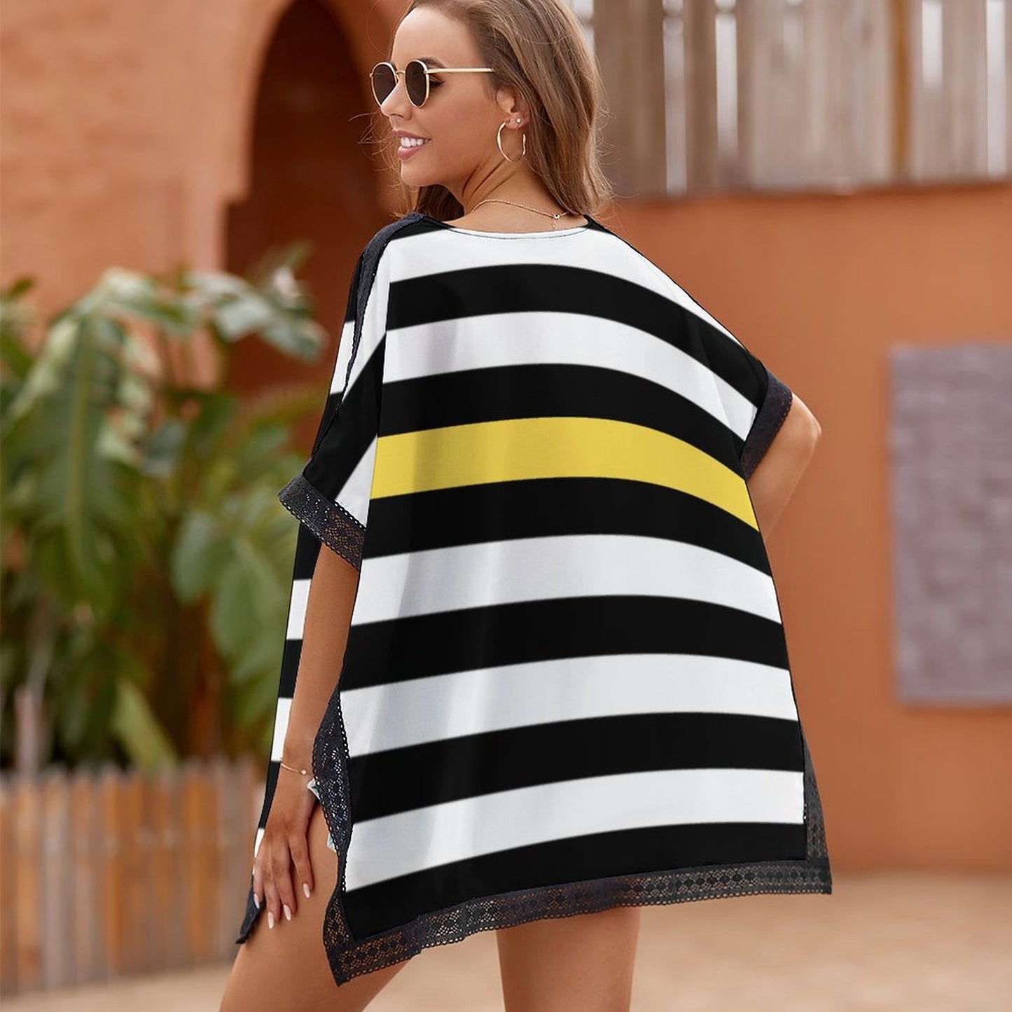 Thin Gold Line Flag Inspired Custom Women's Beach Swim Cover Up