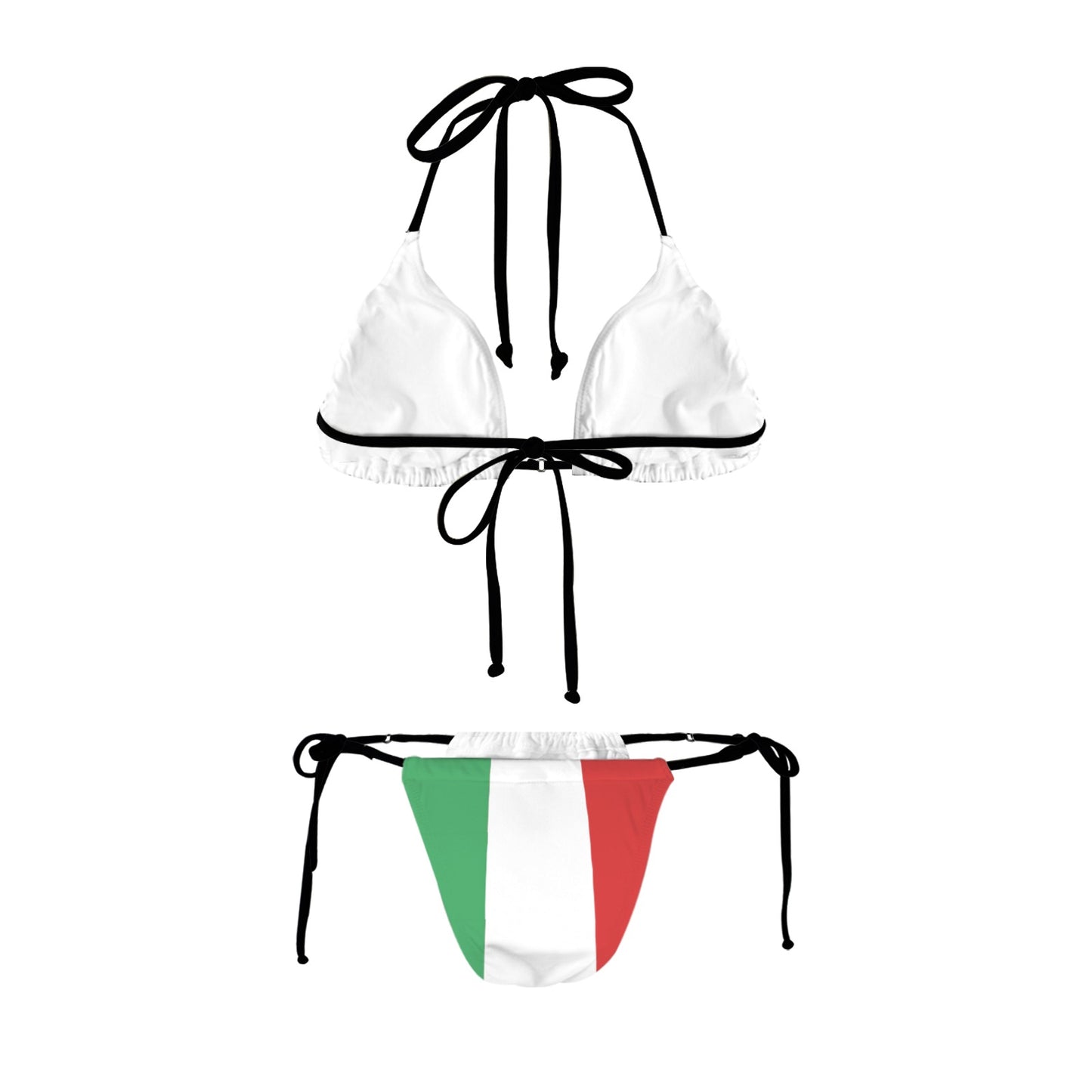 Mexico Flag Inspired Halter Bikini – Black Strings with French Cut Bottoms