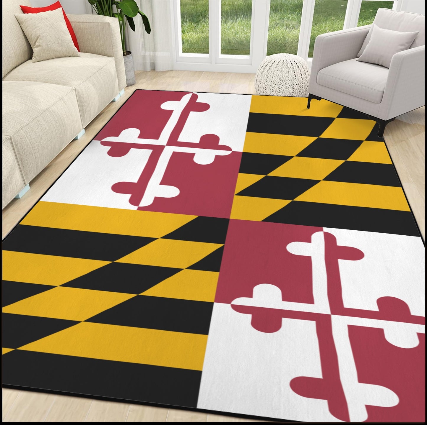 Maryland Flag Inspired 84x60 Inch Area Rug with Black Binding (Made in the USA)