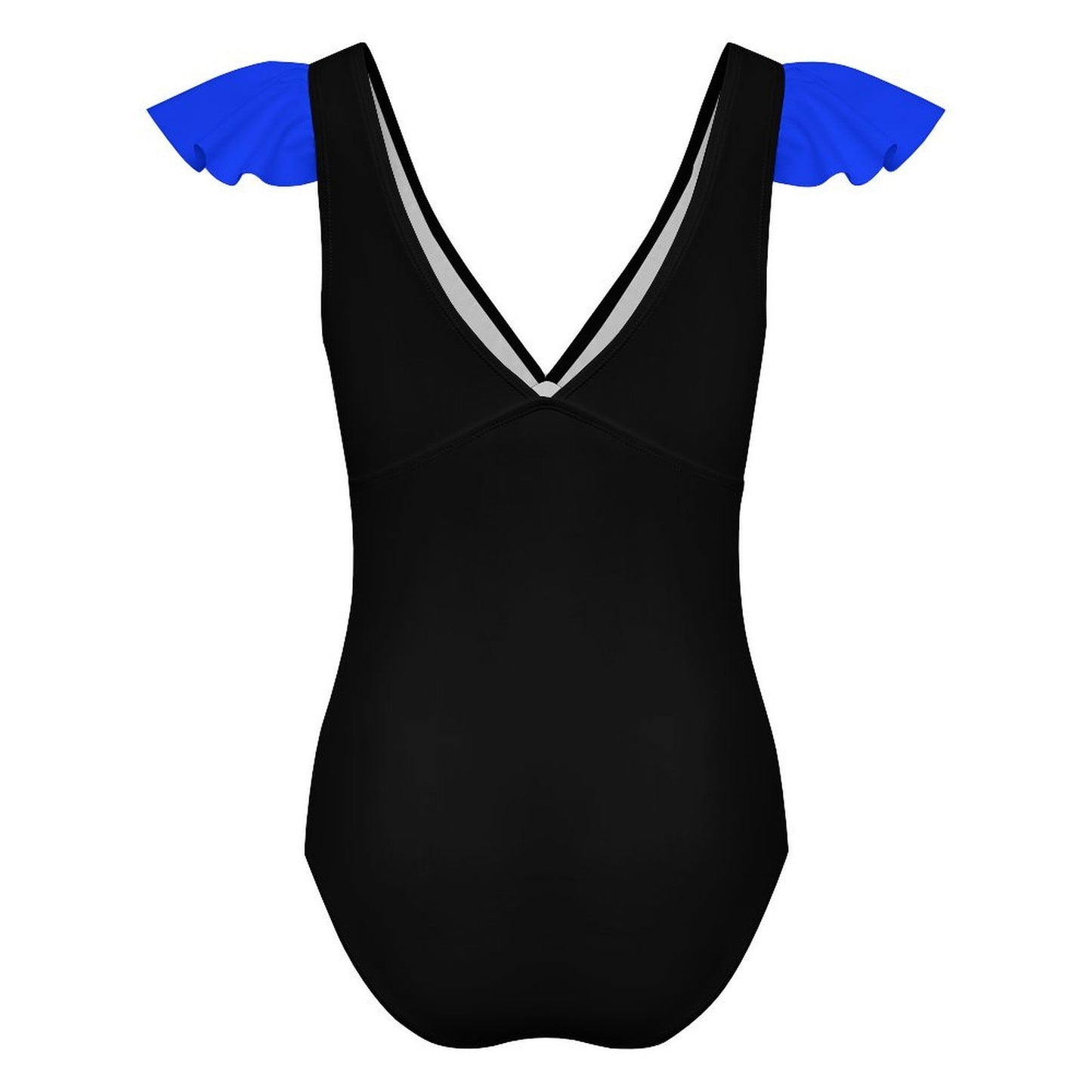 Thin Blue Line Flag Inspired Style-2 Women's V-neck Ruffle Sleeve One Piece Swimsuit