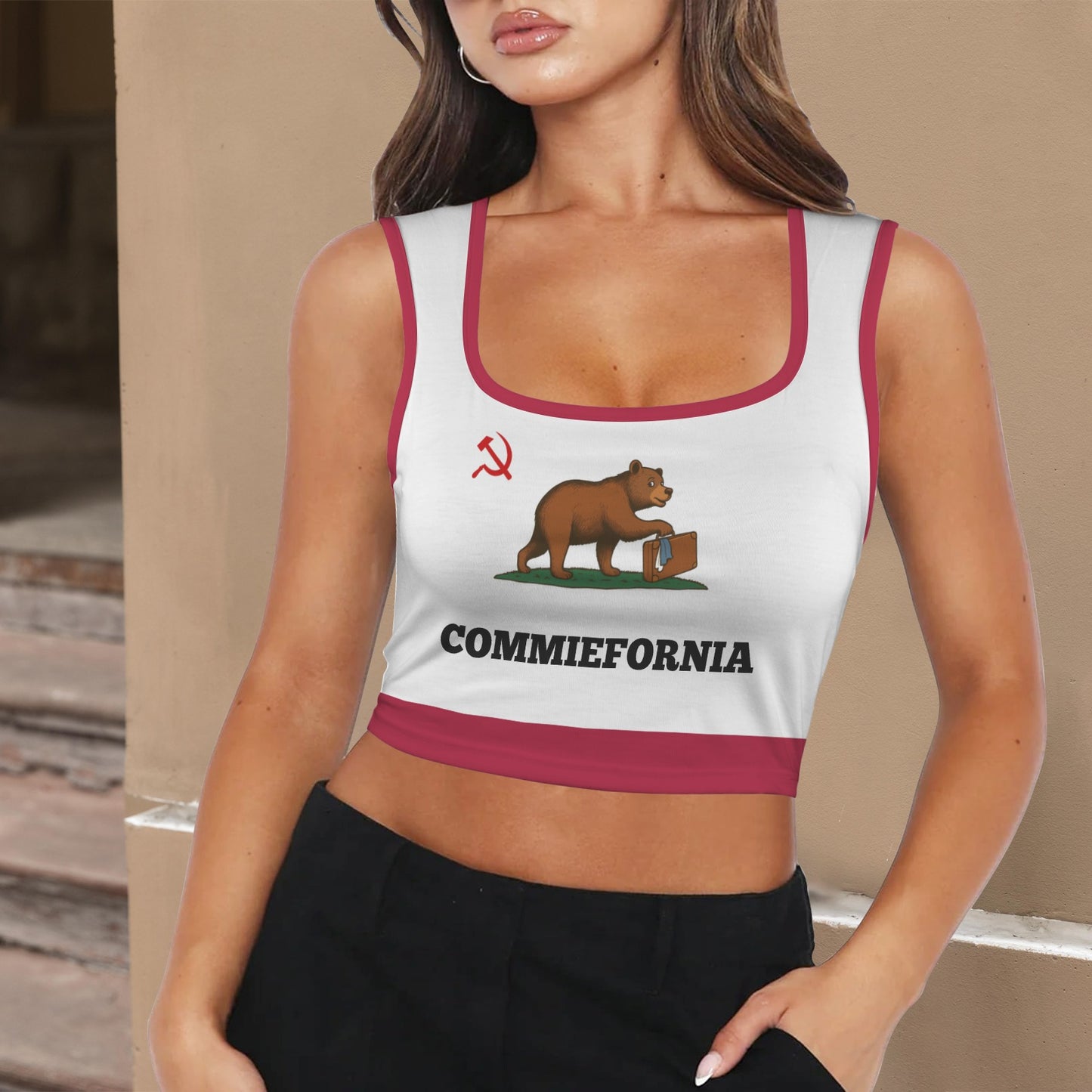 California Flag Inspired (COMMIEFORNIA) Square Neck Crop Tank Tops