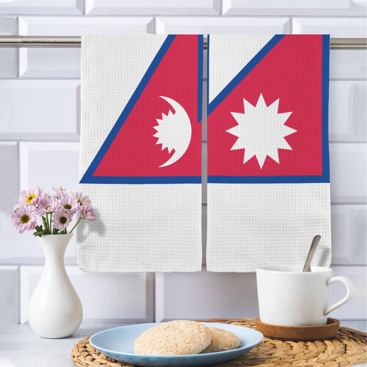Nepal Flag Inspired Kitchen Towel 40X60cm (Pack of 2) | Printed In the USA