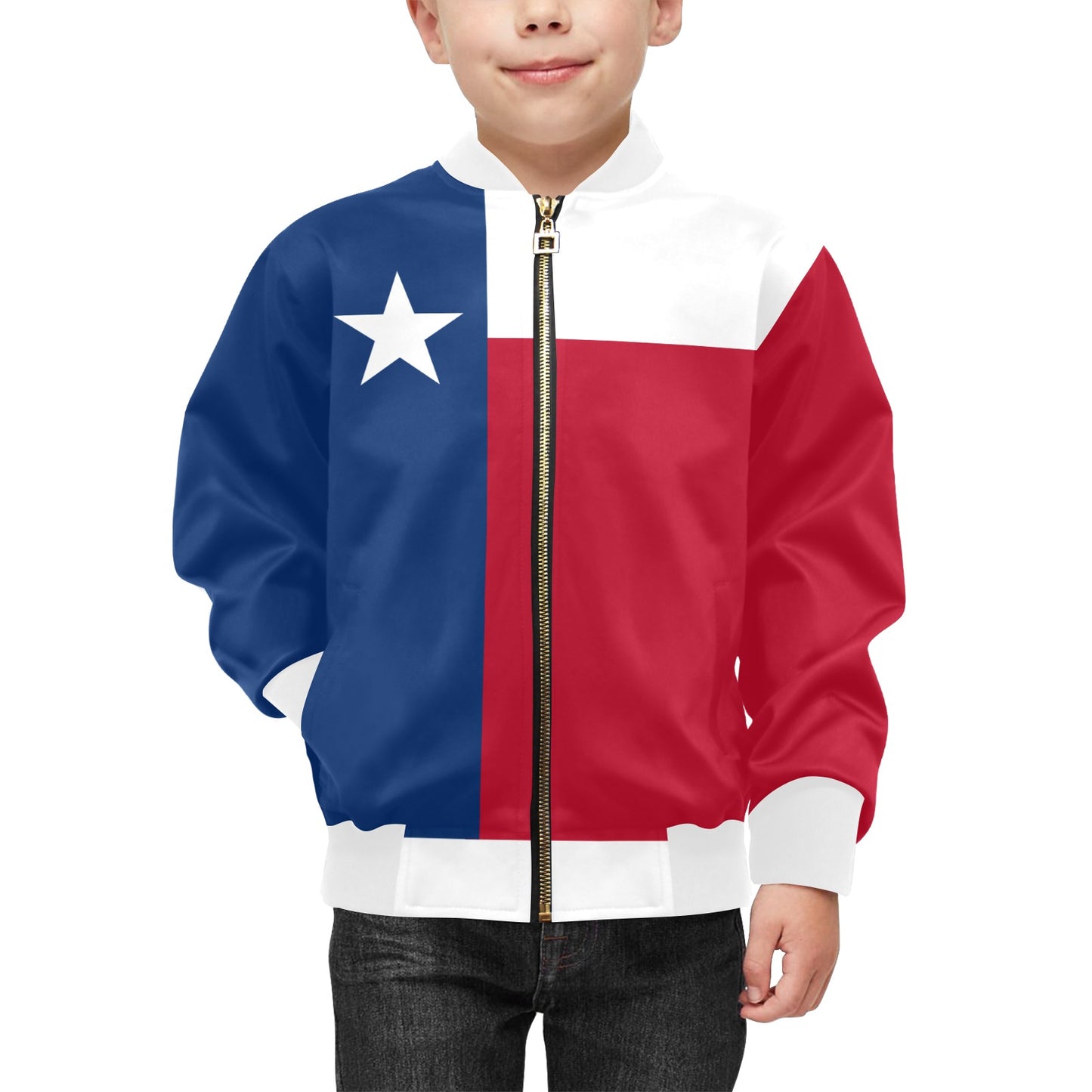 Texas Flag Inspired Kids' Bomber Jacket with Pockets