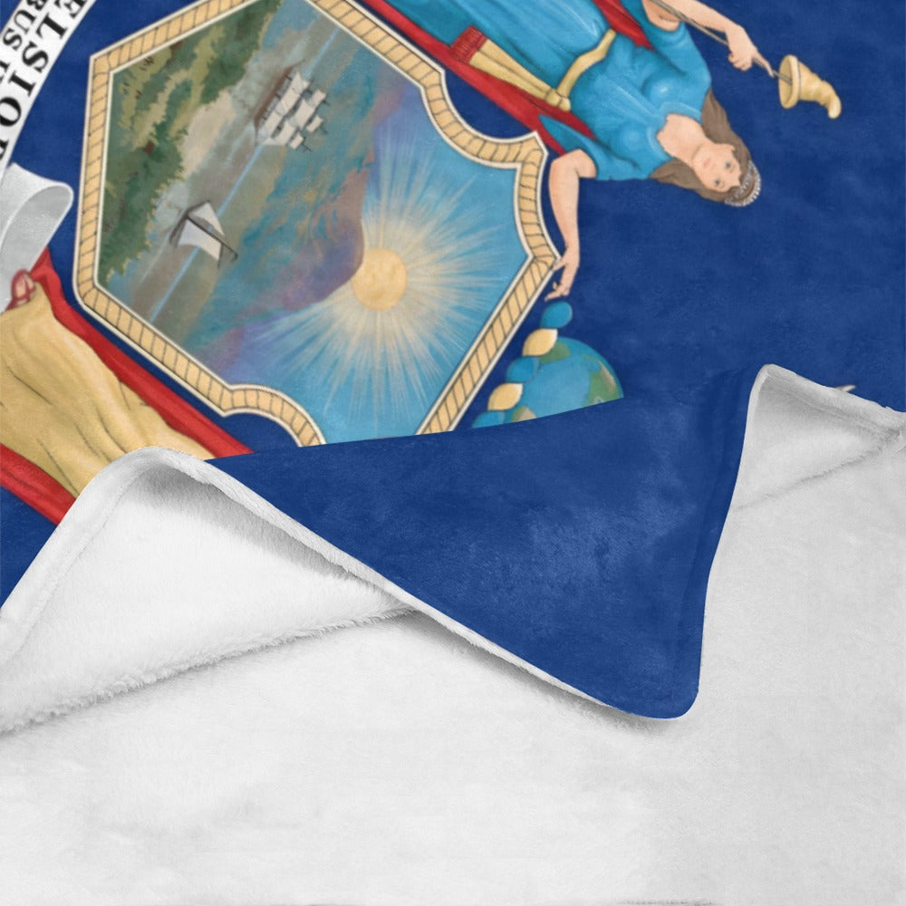 [Luv My Flag] fleece blanket featuring colorful state emblem design.