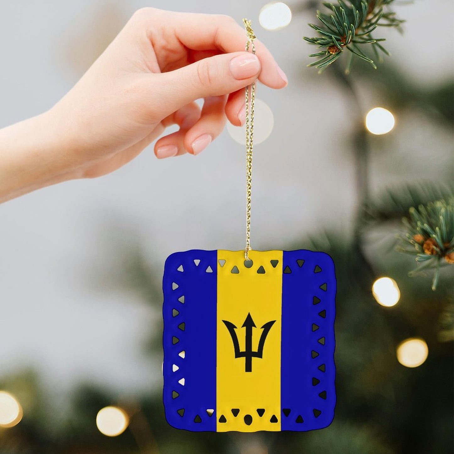 Barbados Flag Inspired Square Ceramic Ornament Made in the USA