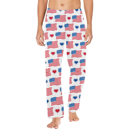 USA/American Flag Inspired Heart Pattern Men’s Pajama Trousers with Pockets (Made in the USA)