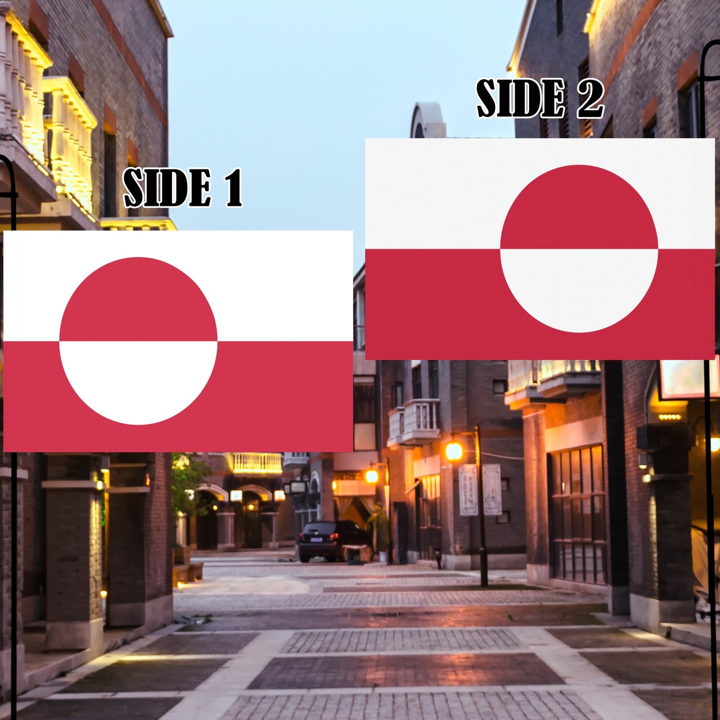 Luv My Flag design displayed on picturesque urban street.