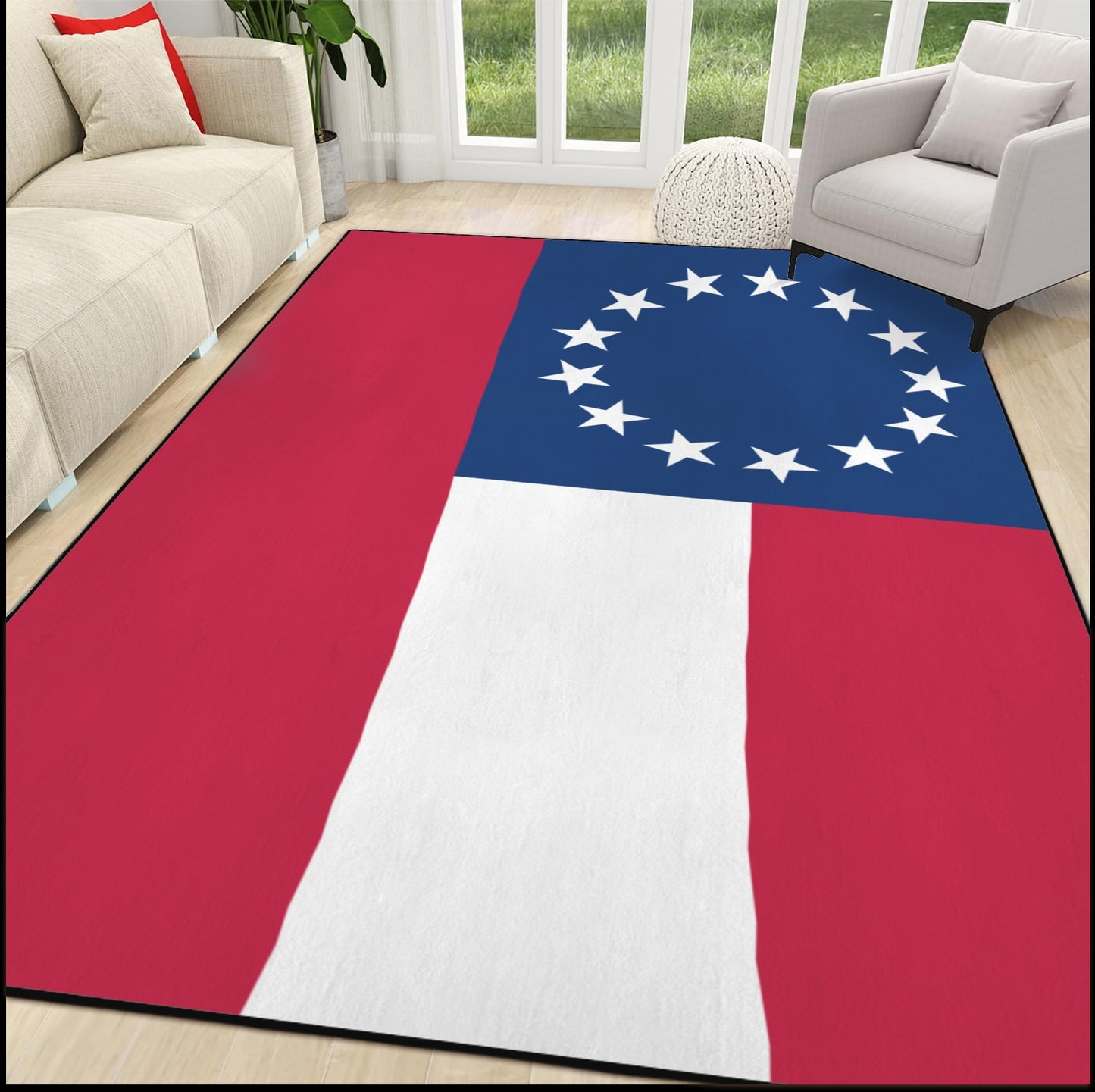 Confederate States Flag Inspired 84x60 Inch Area Rug with Black Binding (Made in the USA)