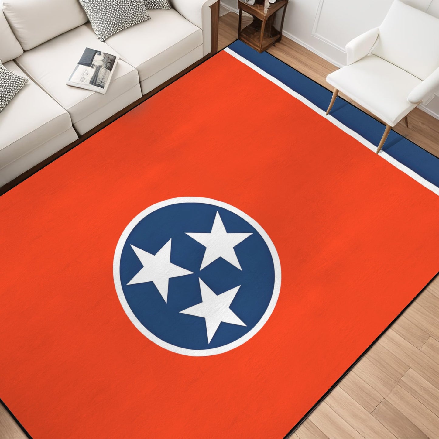 Tennessee Flag Inspired 84x60 Inch Area Rug with Black Binding (Made in the USA)