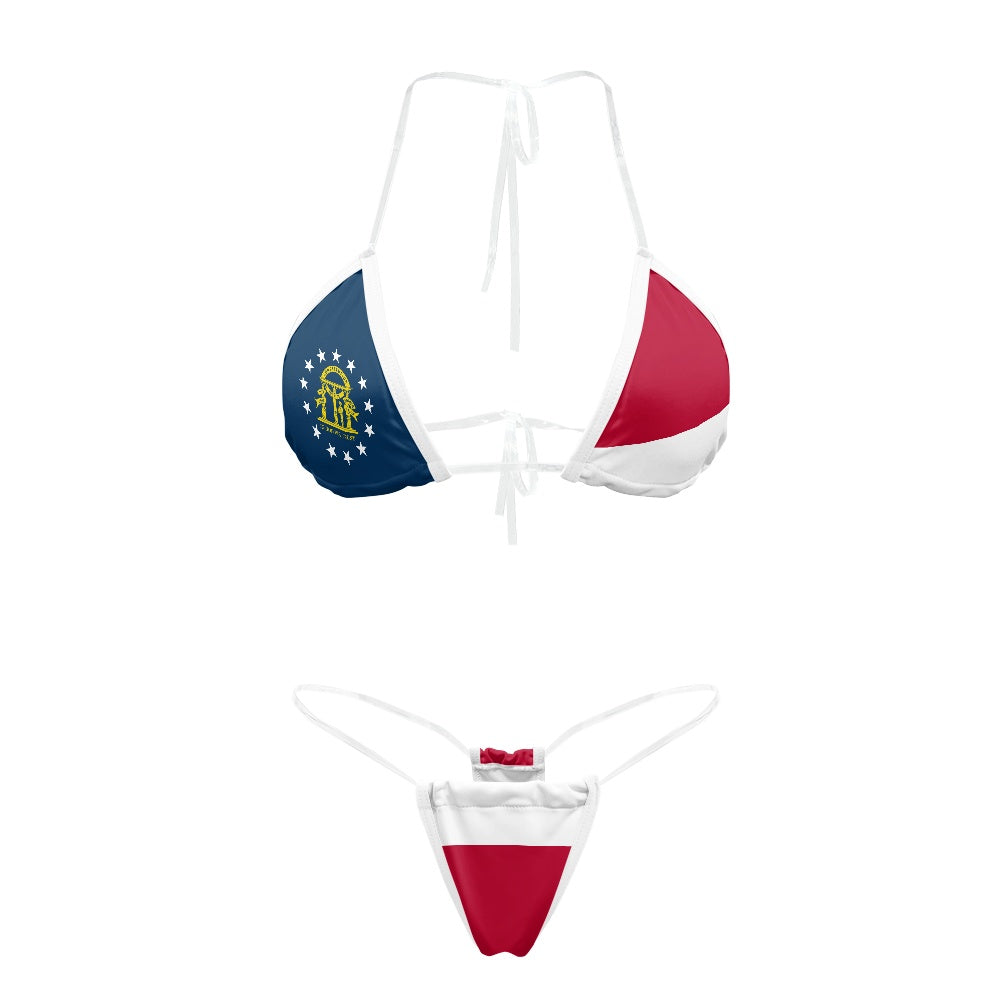 Georgia Flag Inspired Transparent String Thong Bikini
