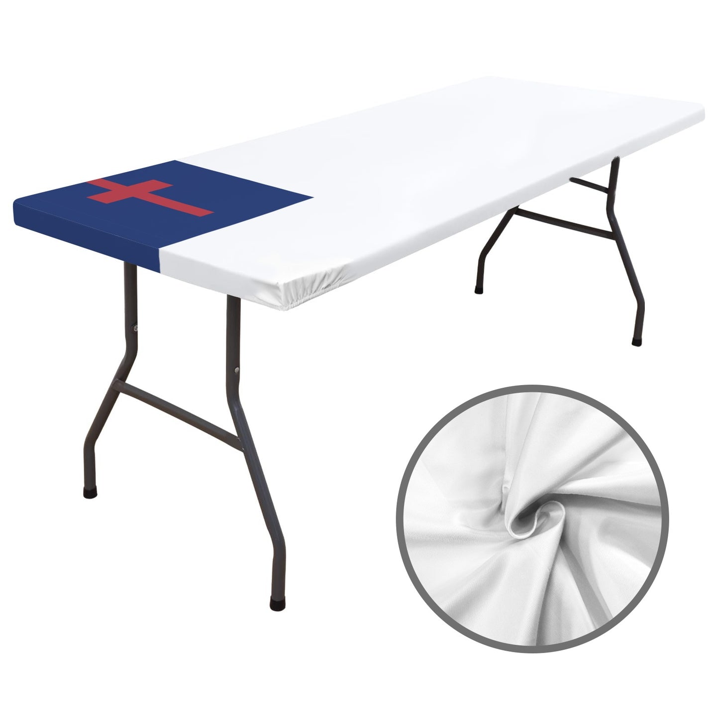 Christian Flag Inspired Custom Elastic Fitted Tablecloth 72x30 inch (Made in the USA)