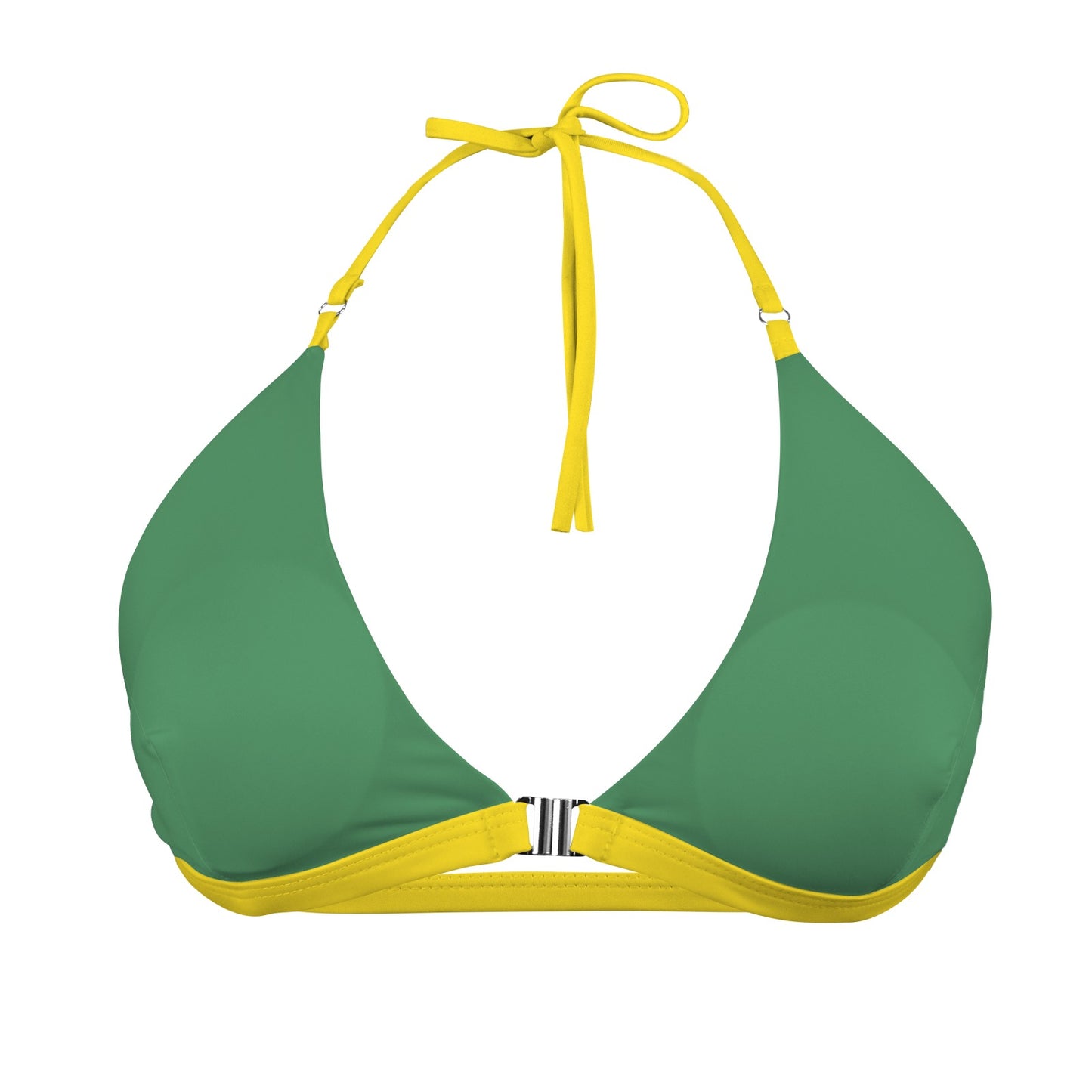Brazil Flag Inspired Colors Sexy Halter Bikini Top (Front Buckle)