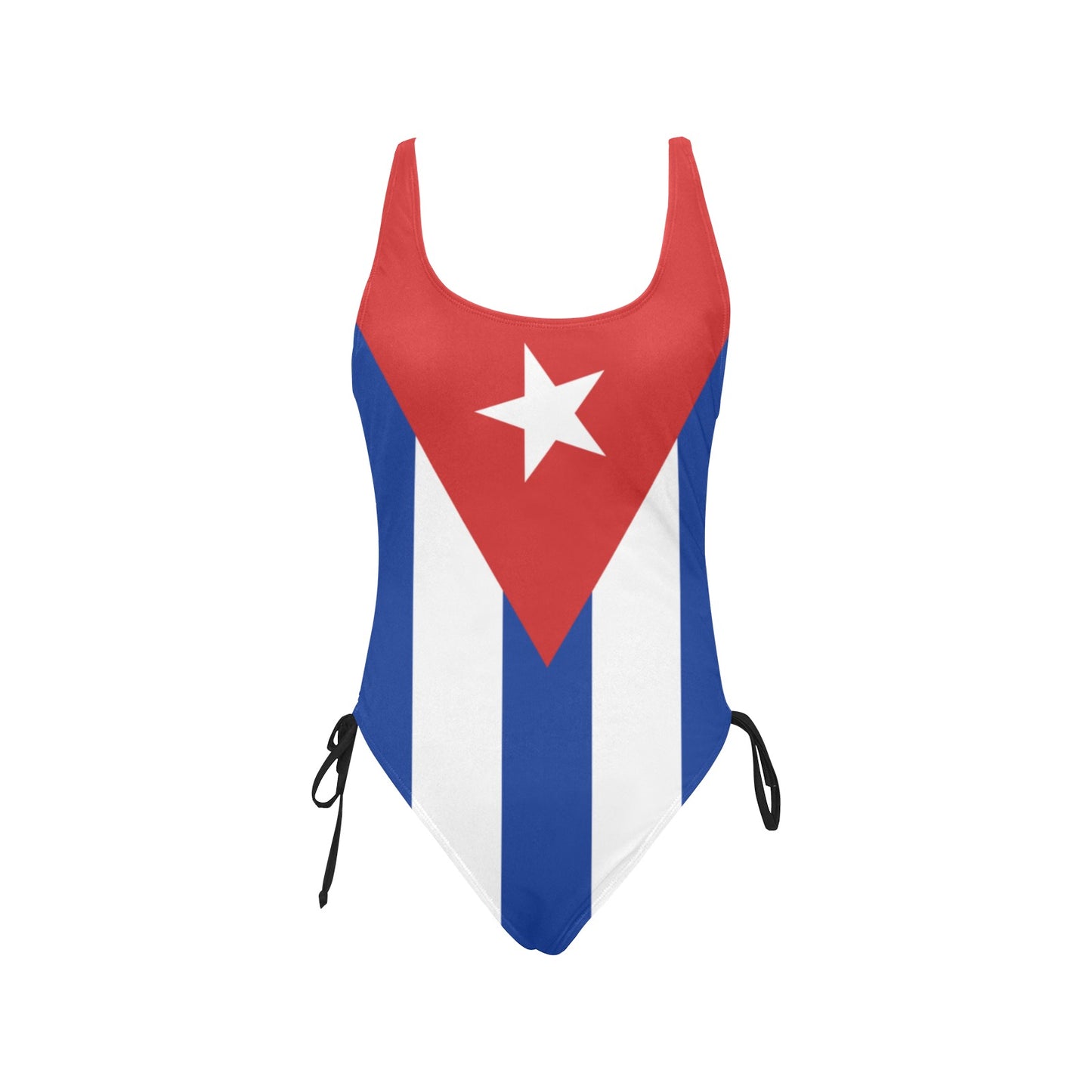 Cuba Flag Inspired Drawstring Side One-Piece Swimsuit
