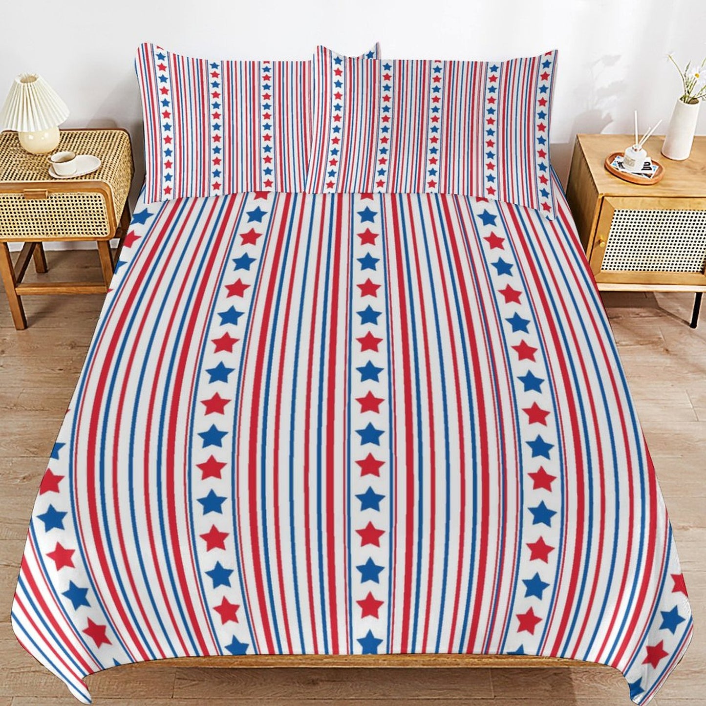 USA/American Flag Inspired Stars and Stripes Pattern 3-Piece Bedding Set (1 Duvet Cover + 2 Pillow Shams) – 102"×90"