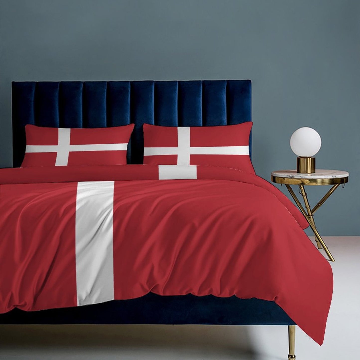 Denmark Flag Inspired 3-Piece Bedding Set (1 Duvet Cover + 2 Pillow Shams) – 102"×90"