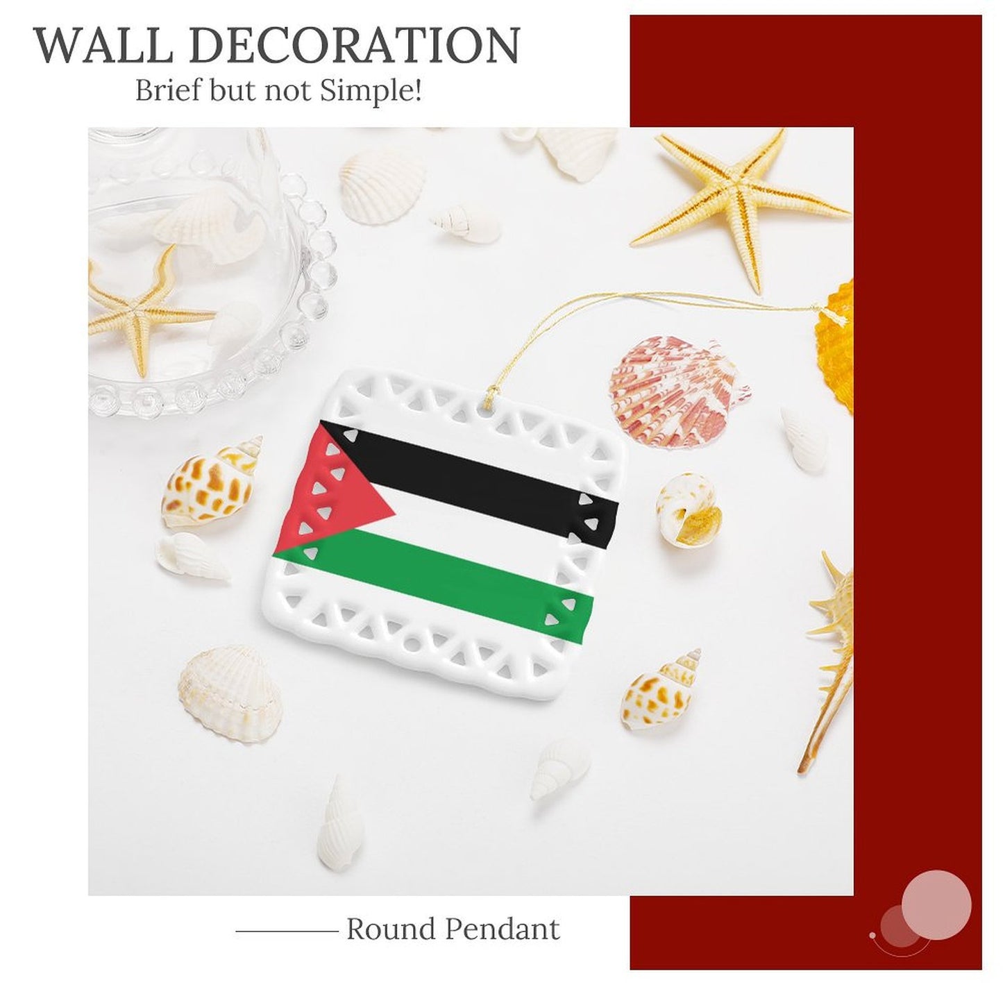 Palestine Flag Inspired Square Ceramic Ornament Made in the USA