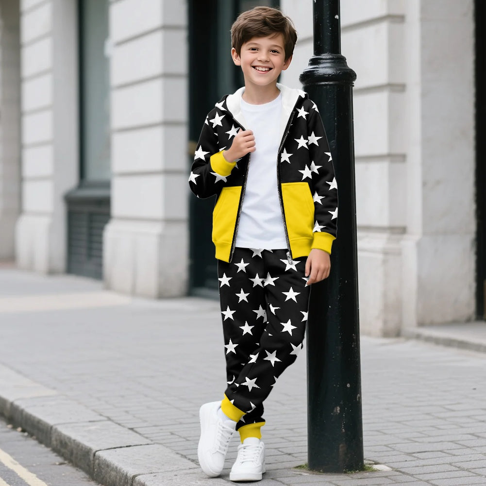 Thin Gold Line Flag Inspired Unisex Kid's Zippered Sportswear Suit