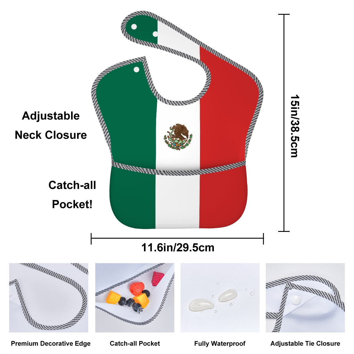 Mexico Flag Inspired Baby Bib