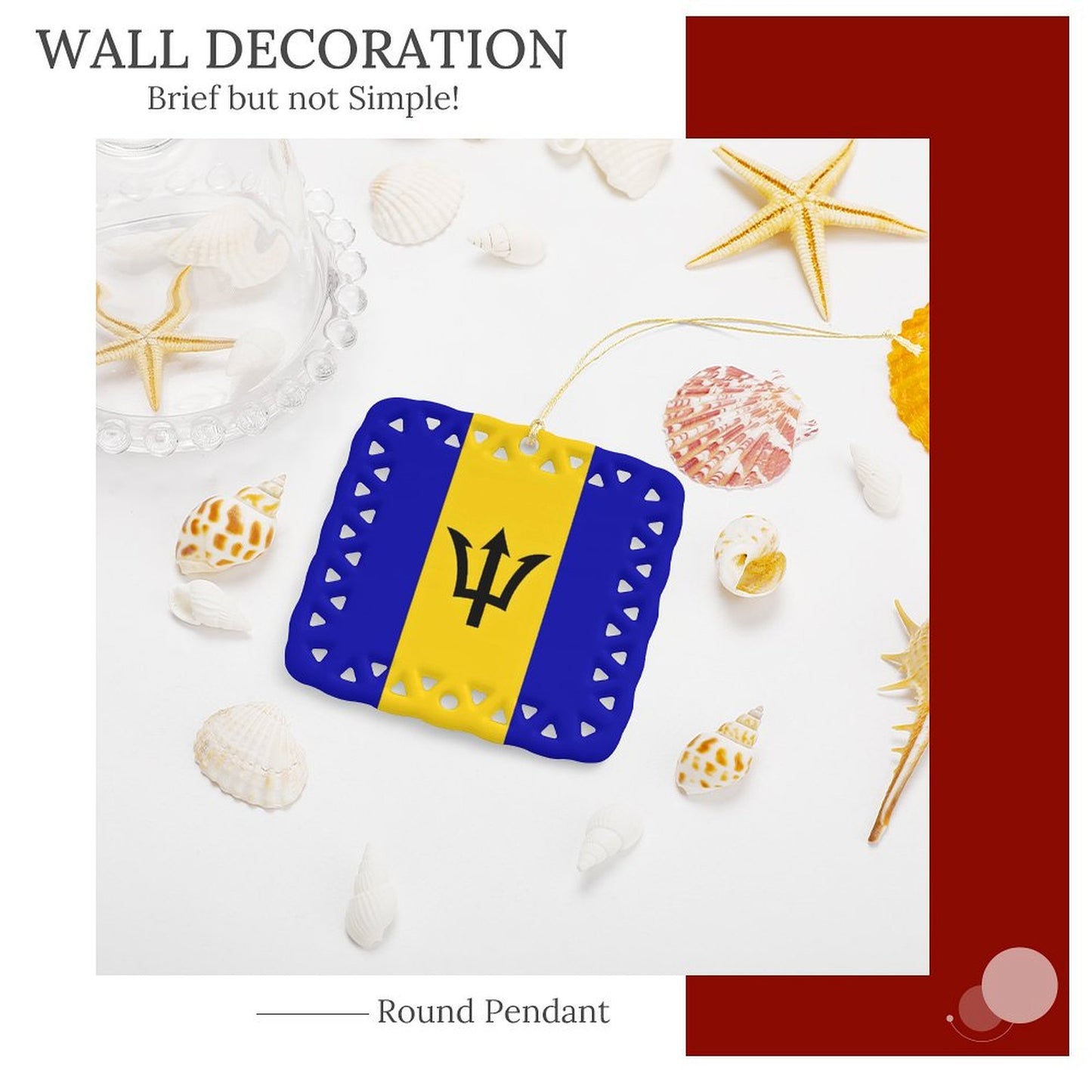 Barbados Flag Inspired Square Ceramic Ornament Made in the USA
