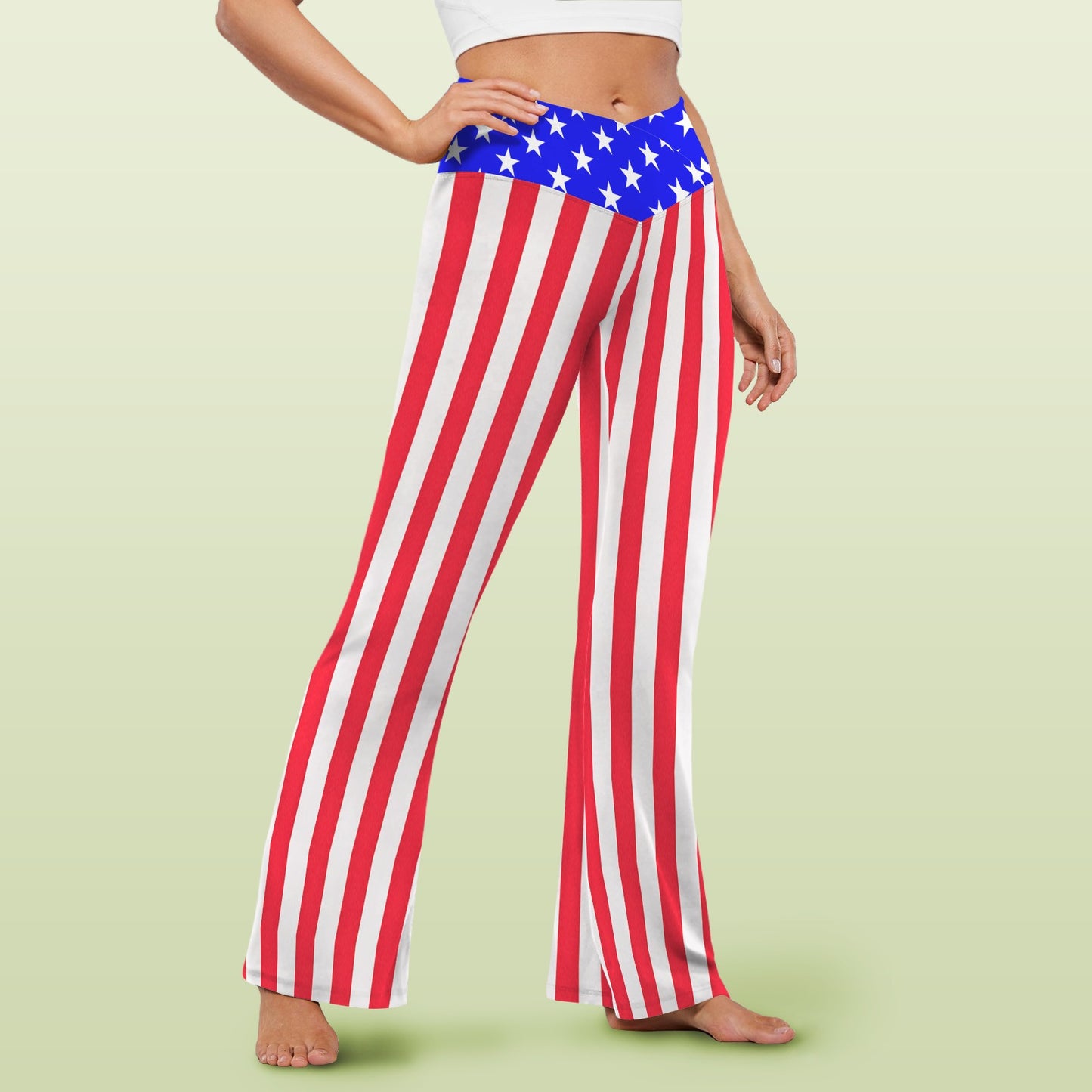 USA/American Flag Inspired Women's V-Crossover High Waisted Flare Leggings
