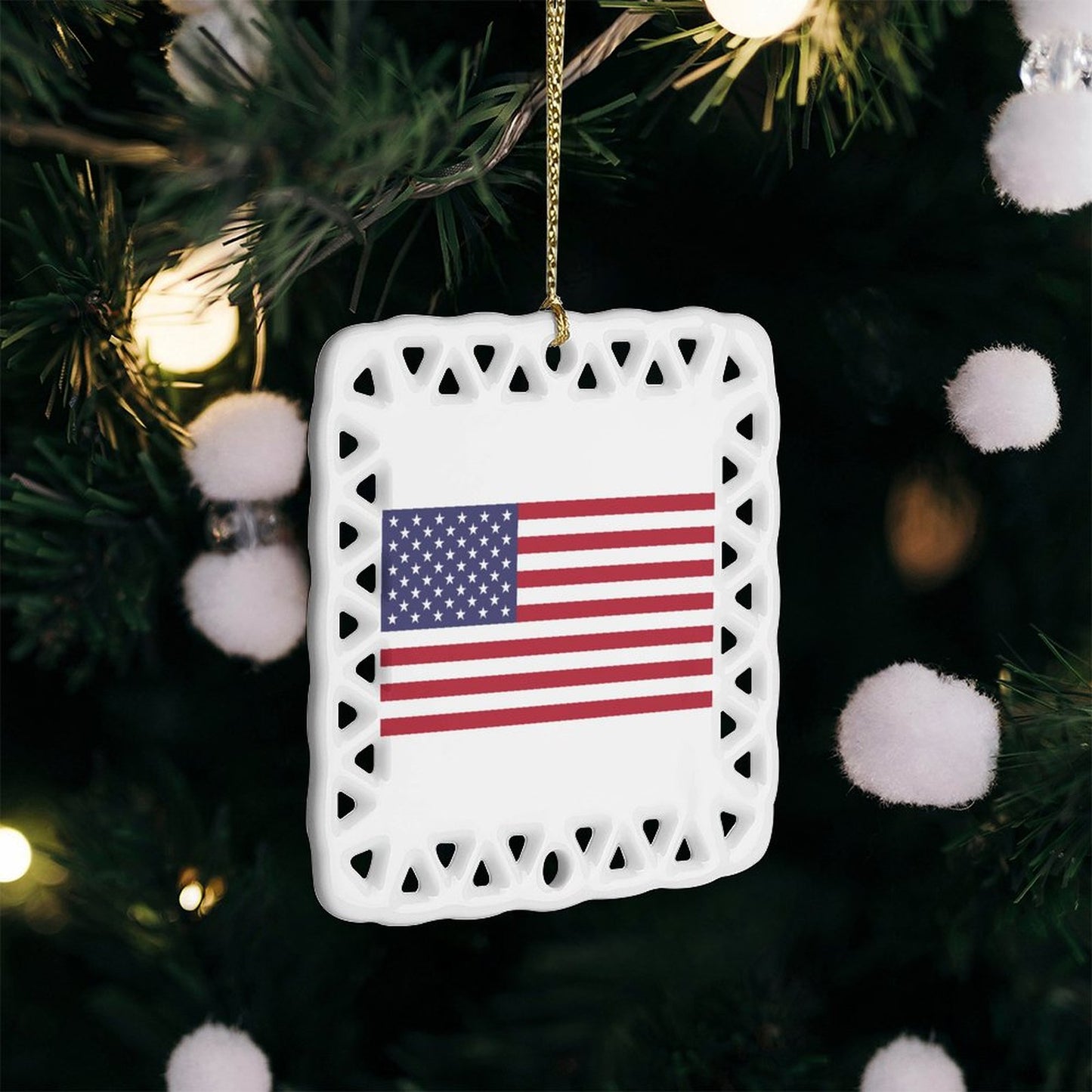 USA/American Flag Inspired Square Ceramic Ornament Made in the USA