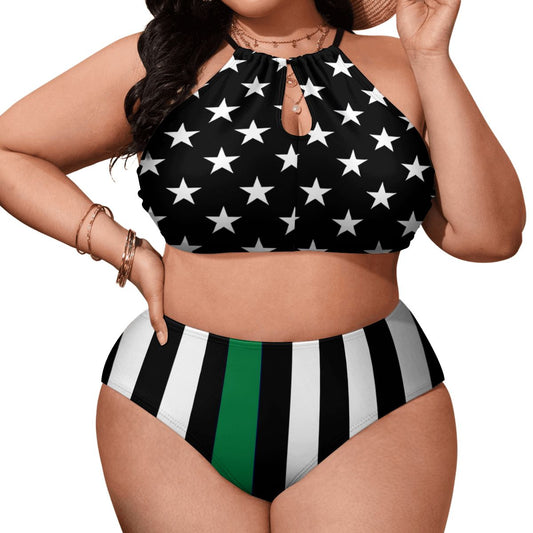 Thin Green Line Flag Inspired Plus Size High Waisted Bikini