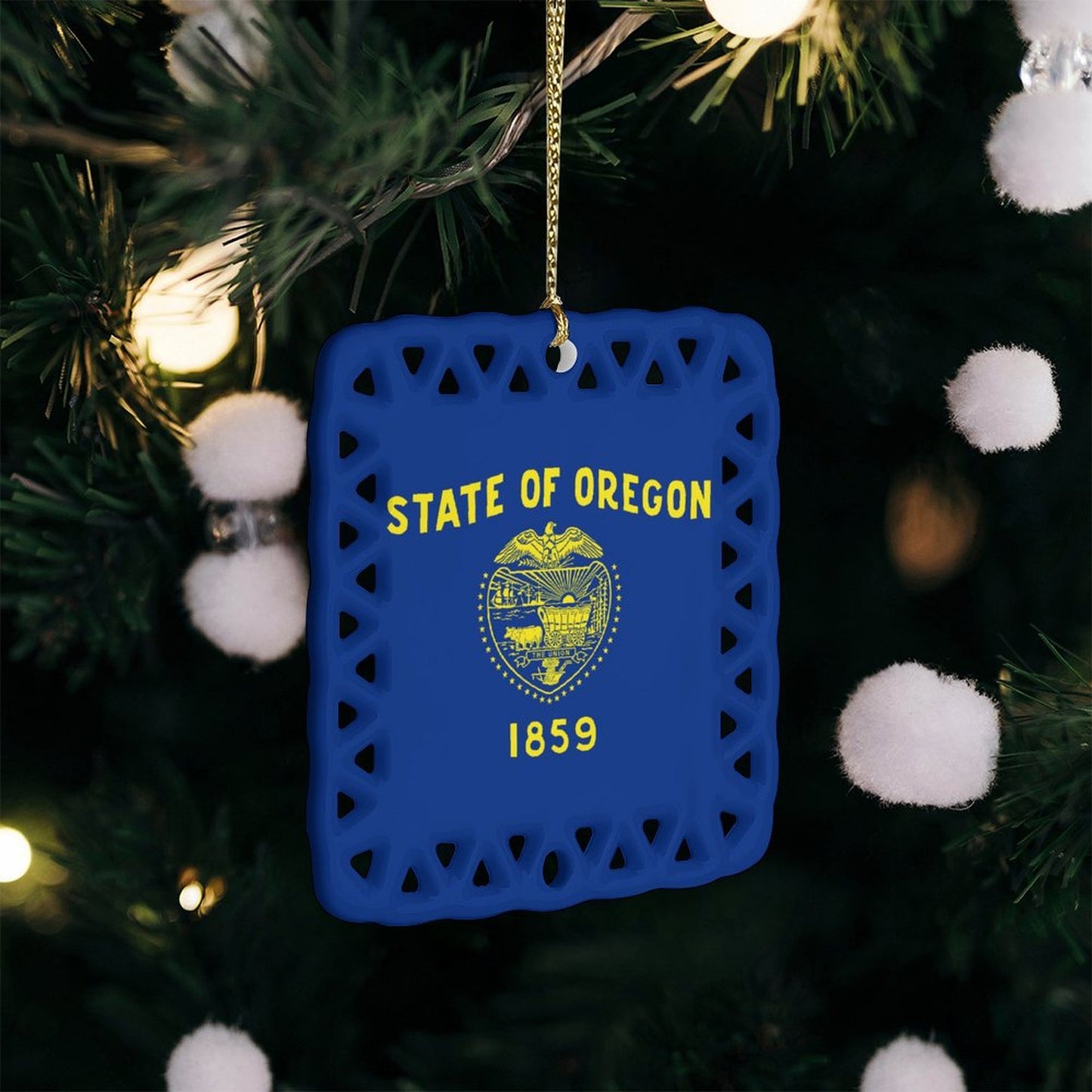 Oregon Flag Inspired Square Ceramic Ornament Made in the USA