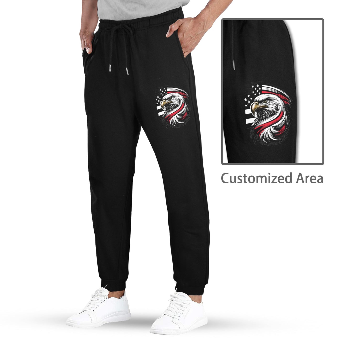Thin Red Line Flag Inspired Eagle Unisex Fleece Sweatpants (Left Printing) | Ships from USA