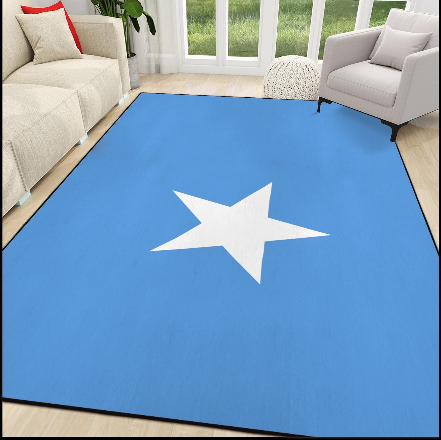 Somalia Flag Inspired 84x60 Inch Area Rug with Black Binding (Made in the USA)