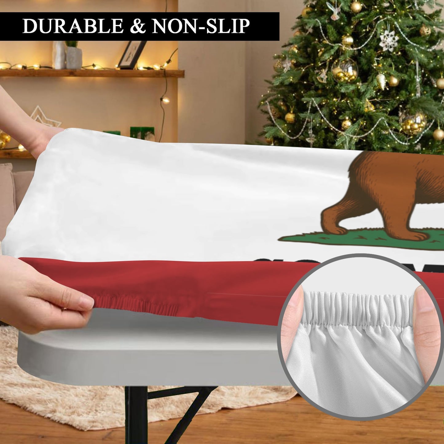 California Flag Inspired (COMMIEFORNIA) Custom Elastic Fitted Tablecloth 72x30 inch (Made in the USA)