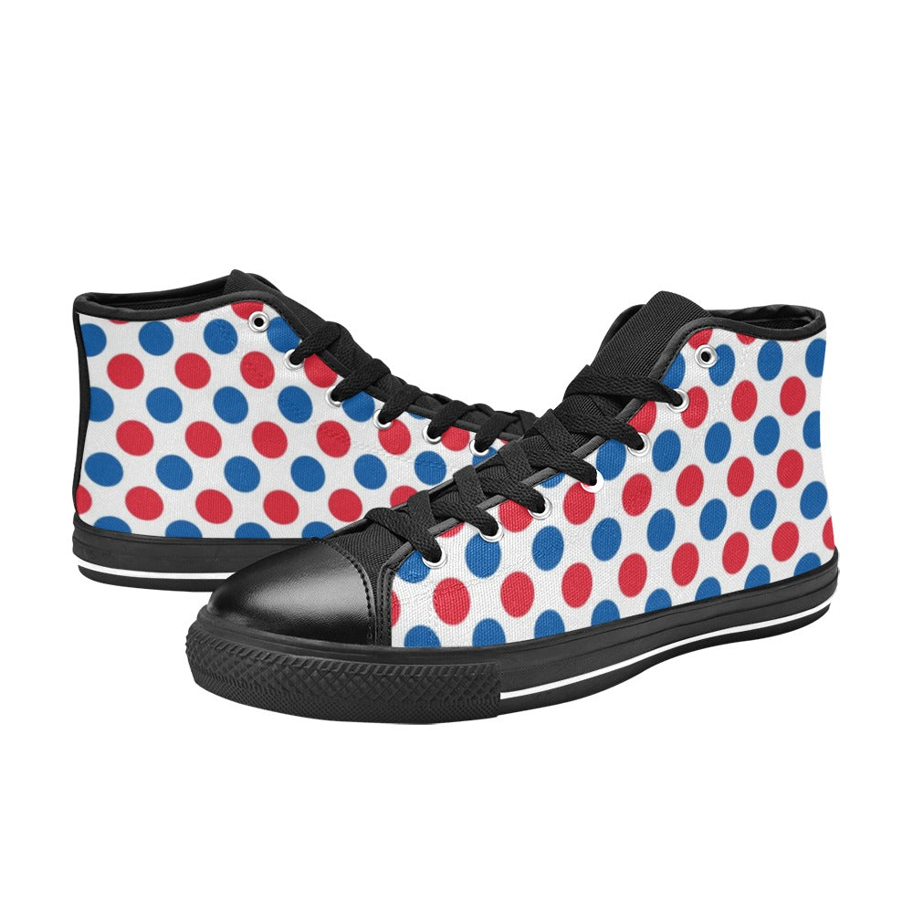 USA/American Flag Inspired Polka Dot Pattern Kid's High Top Canvas Shoes