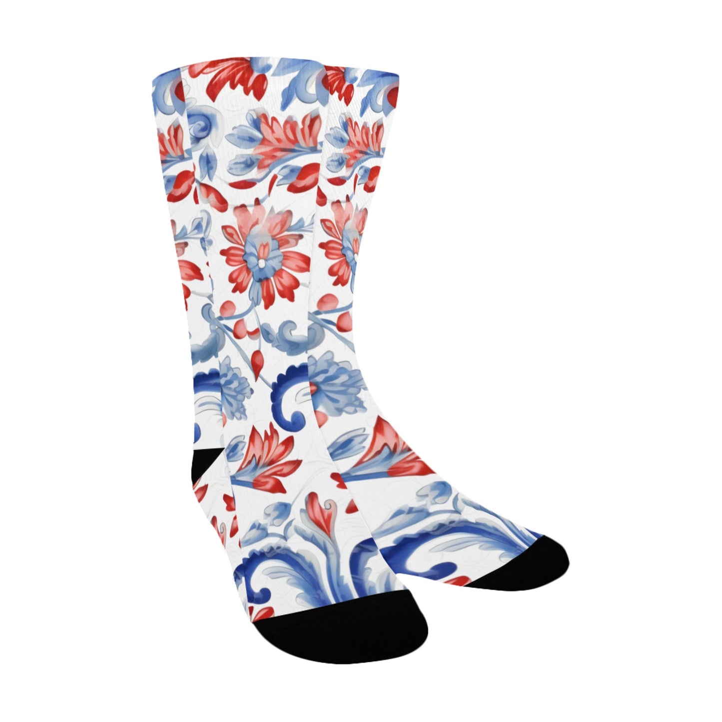 USA/American Flag Inspired Floral Pattern Women's Custom  Socks | Ships from USA