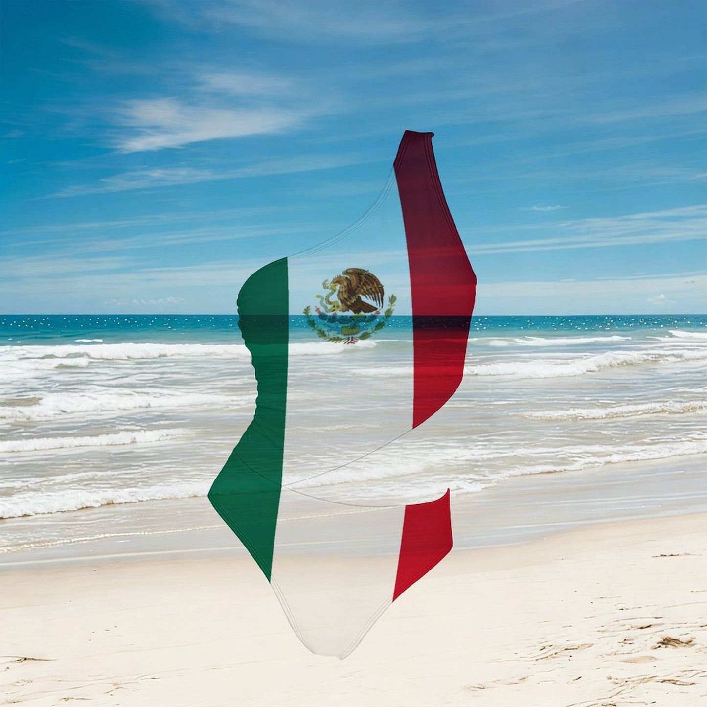 Mexico Flag Inspired Women’s One-Shoulder Mesh Swimsuit