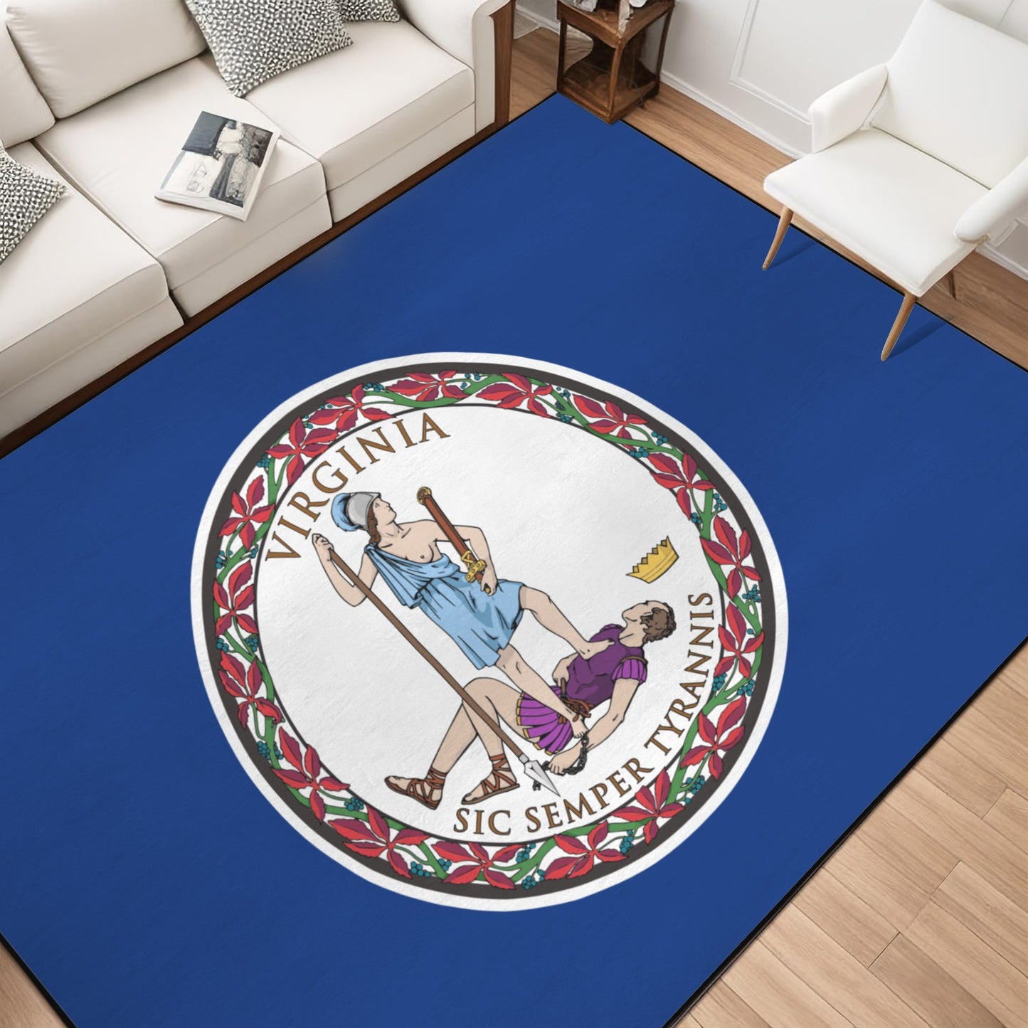 Virginia Flag Inspired 84x60 Inch Area Rug with Black Binding (Made in the USA)