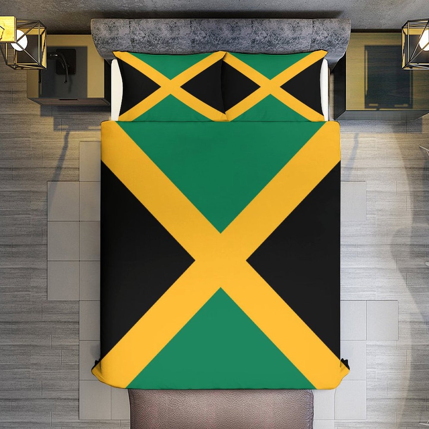 Jamaica Flag Inspired 3-Piece Bedding Set (1 Duvet Cover + 2 Pillow Shams) – 102"×90"