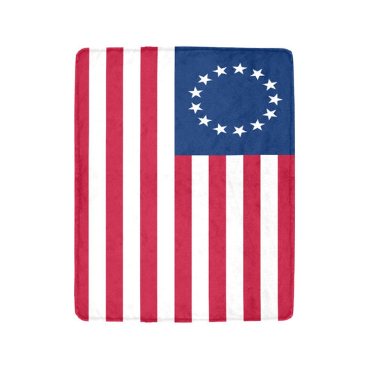 Red, white striped blanket with stars, blue section. Luv My Flag.