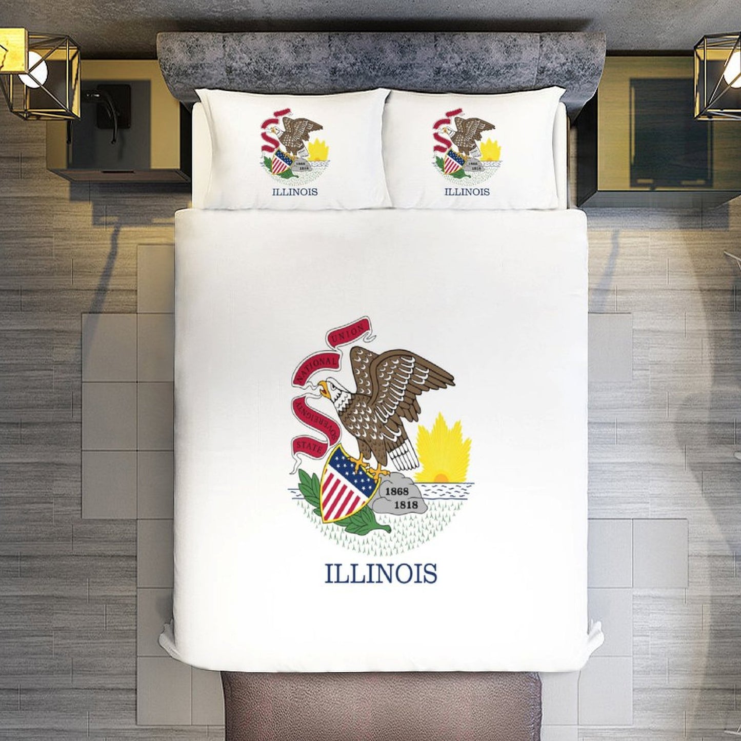 Illinois Flag Inspired 3-Piece Bedding Set (1 Duvet Cover + 2 Pillow Shams) – 102"×90"