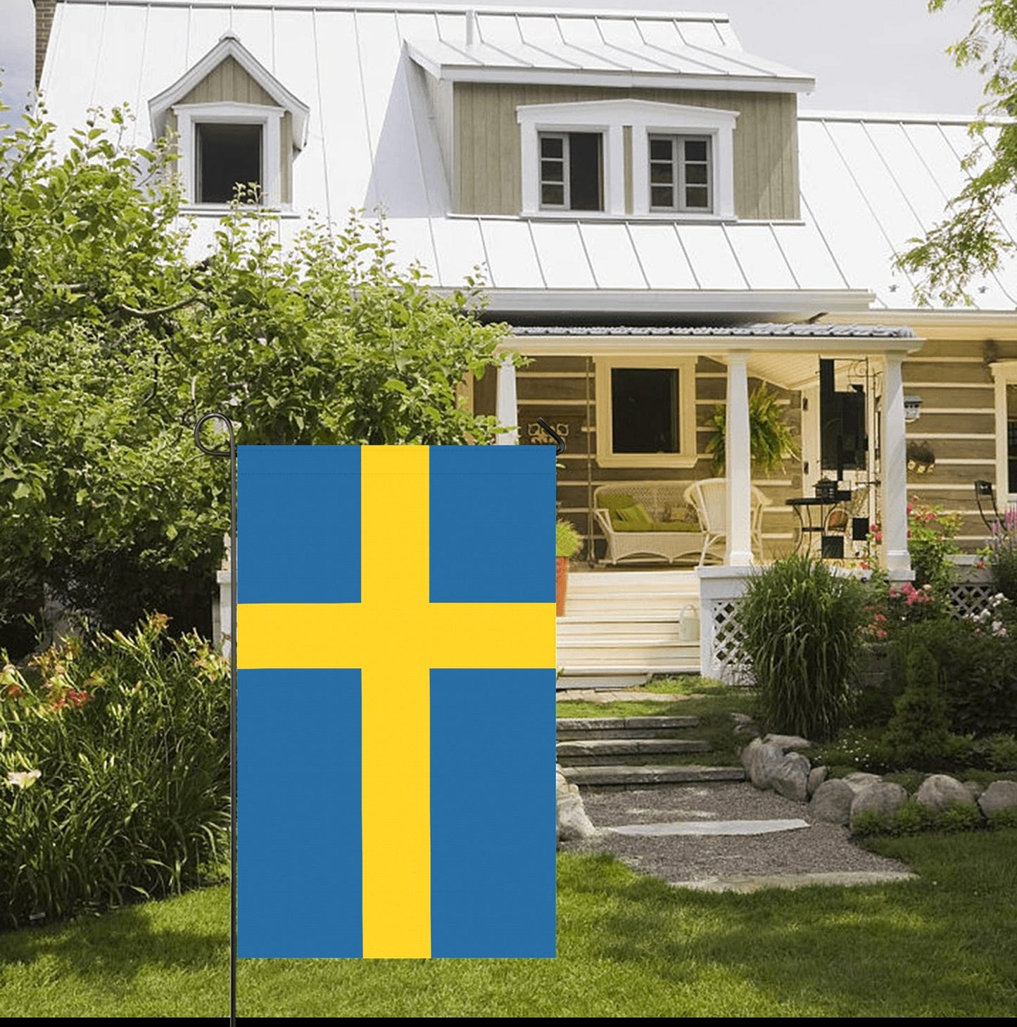 [Luv My Flag] Swedish flag displayed in front of house.