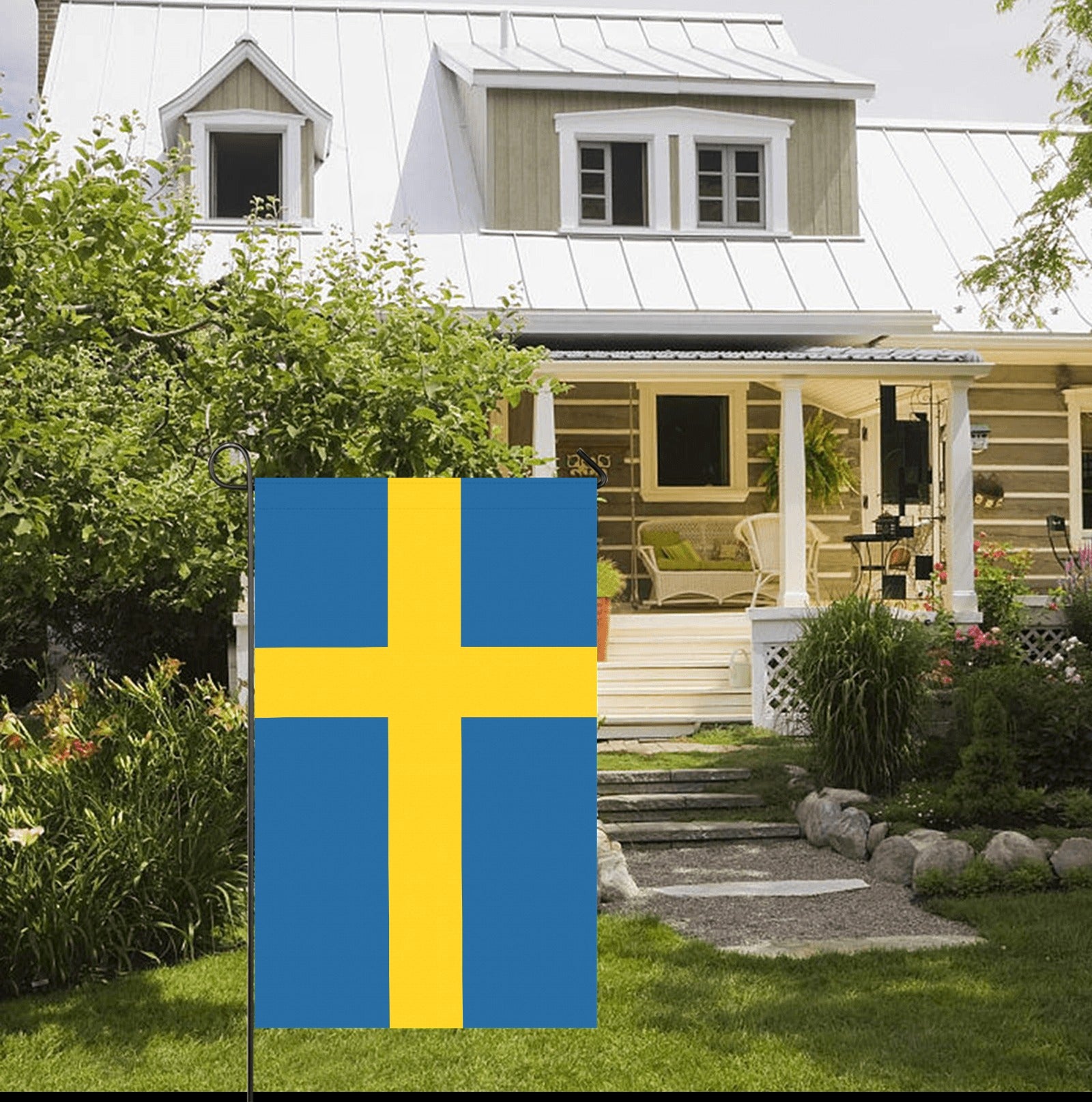 [Luv My Flag] Swedish flag displayed in front of house.