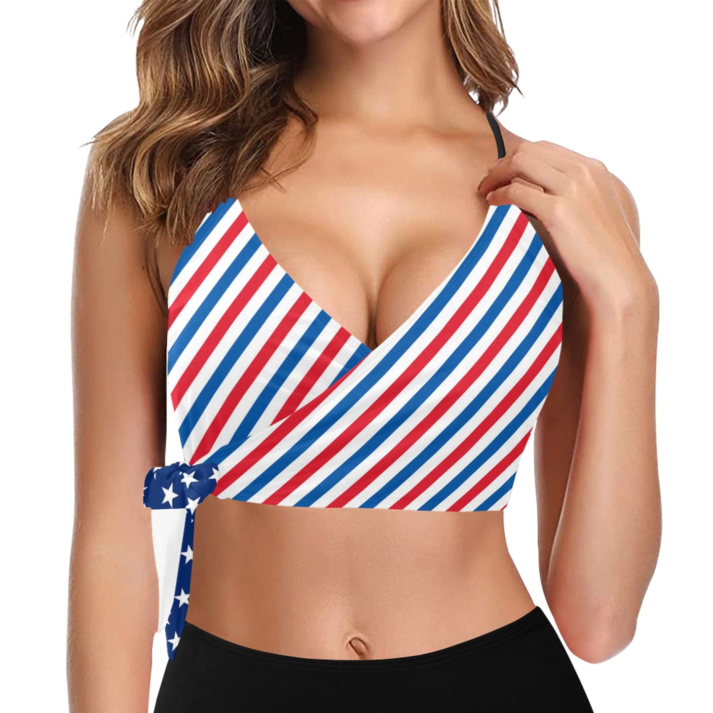 USA/American Flag Inspired Striped Pattern Knot Side Bikini Top