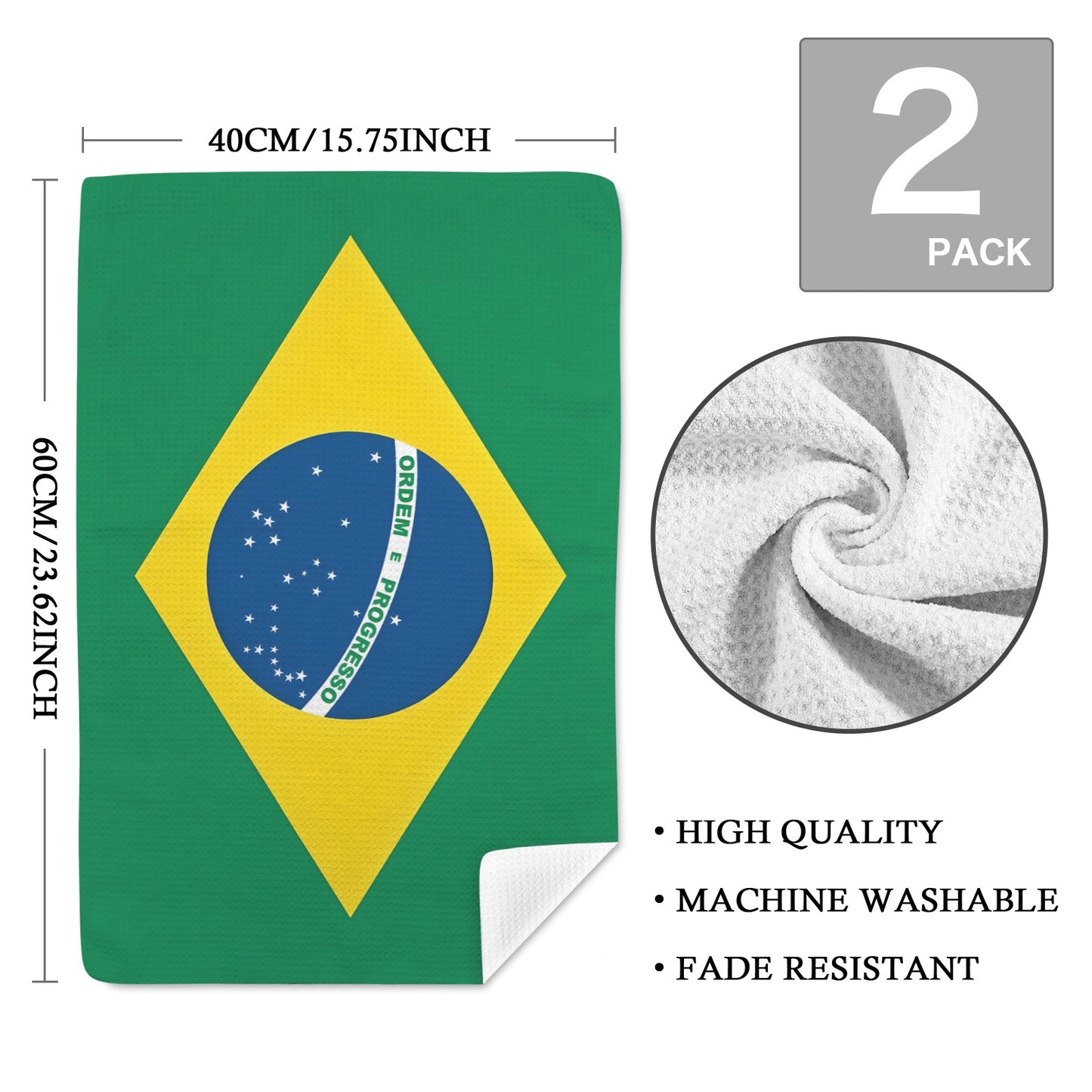 Brazil Flag Inspired Kitchen Towel 40X60cm (Pack of 2) (Made in the USA)
