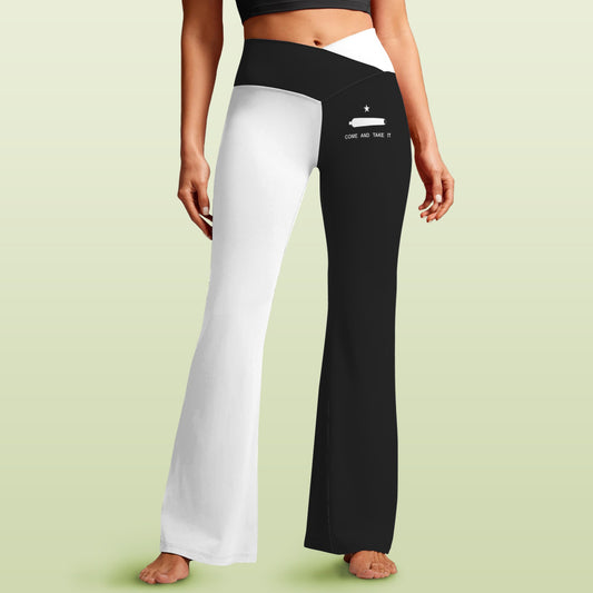 Come and Take It Flag Inspired Women's V-Crossover High Waisted Flare Leggings